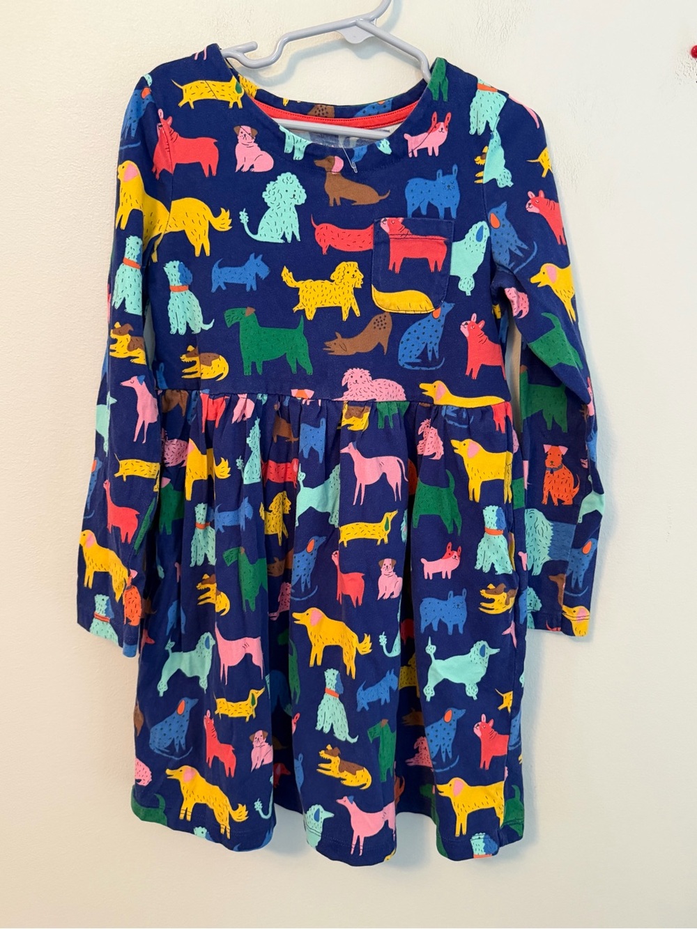 Mini Boden Navy Dog-Print Long Sleeve Dress